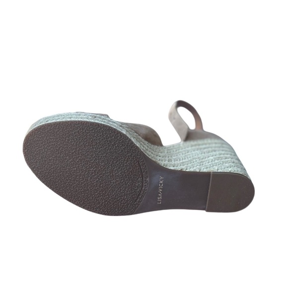 Tan Wedge Sandals with Ankle Strap and Braided Heel - Picture 5 of 7